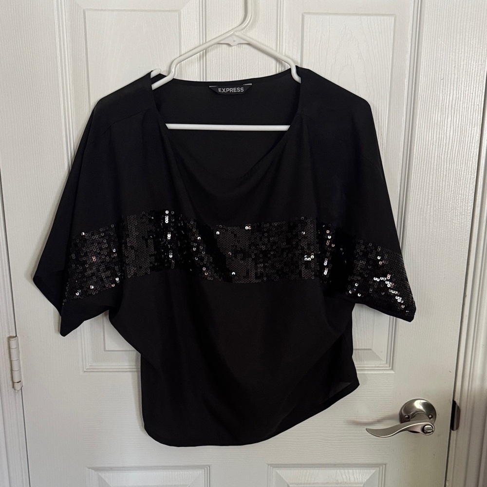 Express Black Sequin Band Draped Tunic